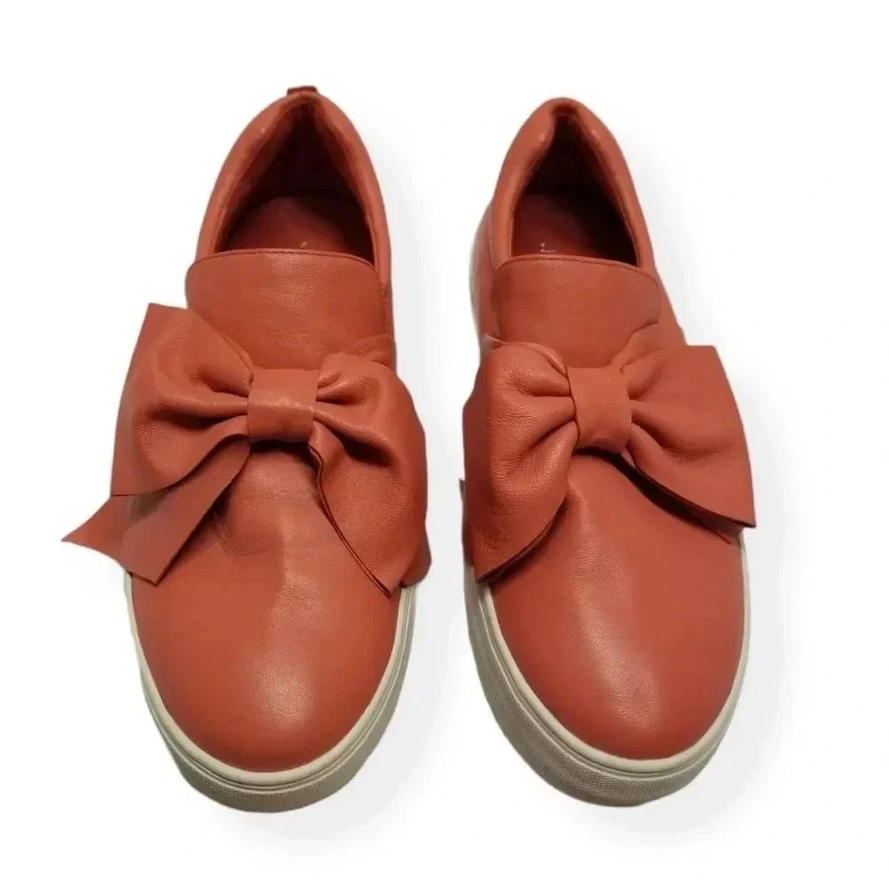 {J/SLIDES NYC} Beauty Bow Sneakersin Coral Pink Slip-on Loafers - Picture 3 of 15